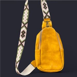 Yellow Crossbody Bag with Patterned Strap